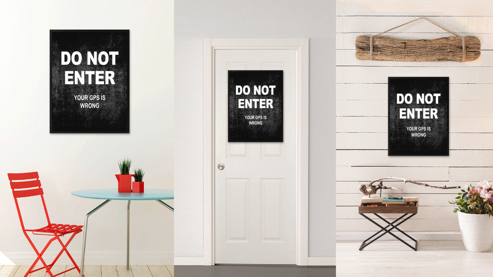 "Do Not Enter" Sign Black Print on Canvas with Picture Frame, 22"x29"