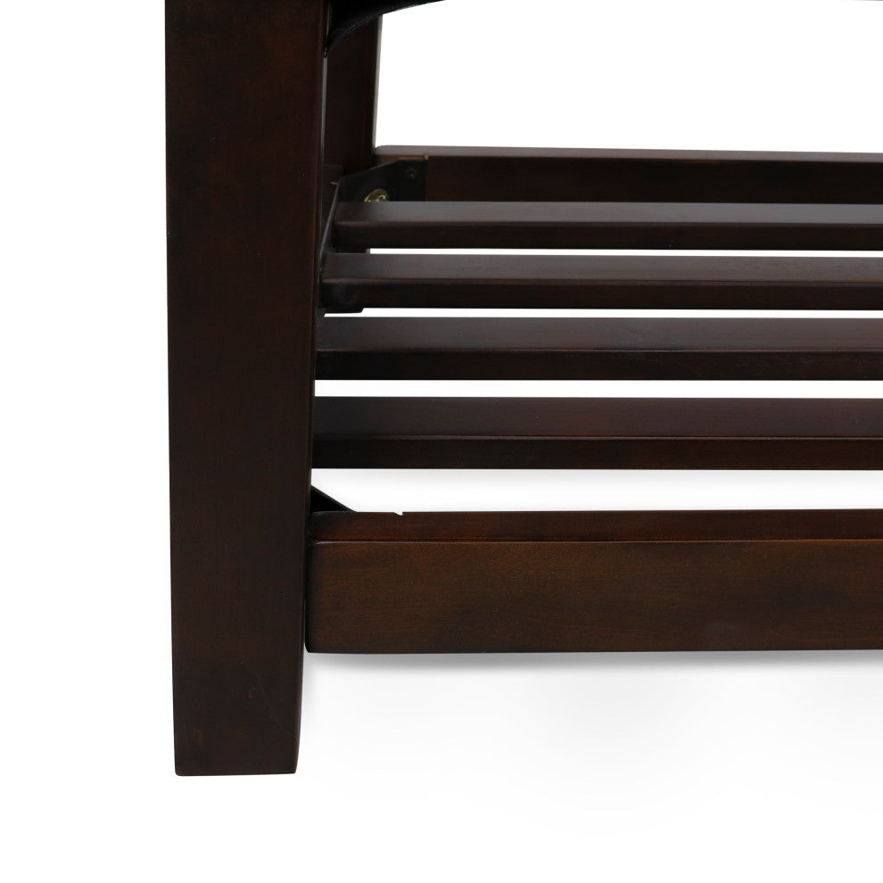 Pelon Contemporary Button Tufted Bench With Shelf, Cognac Brown/Dark Walnut
