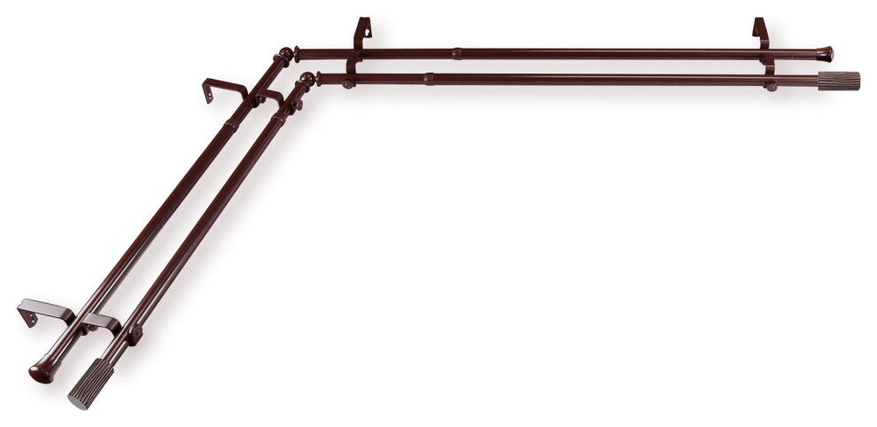 Cedar 13/16 inch Double Corner Window Curtain Rod, Cocoa, 48-84"