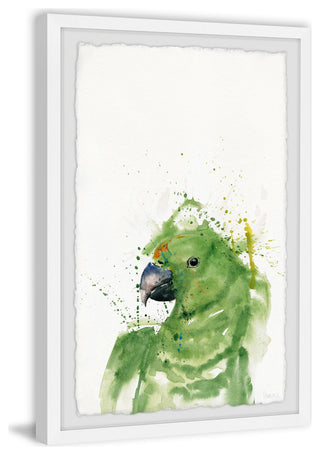 "Green Parrot" Framed Painting Print, 12"x18"