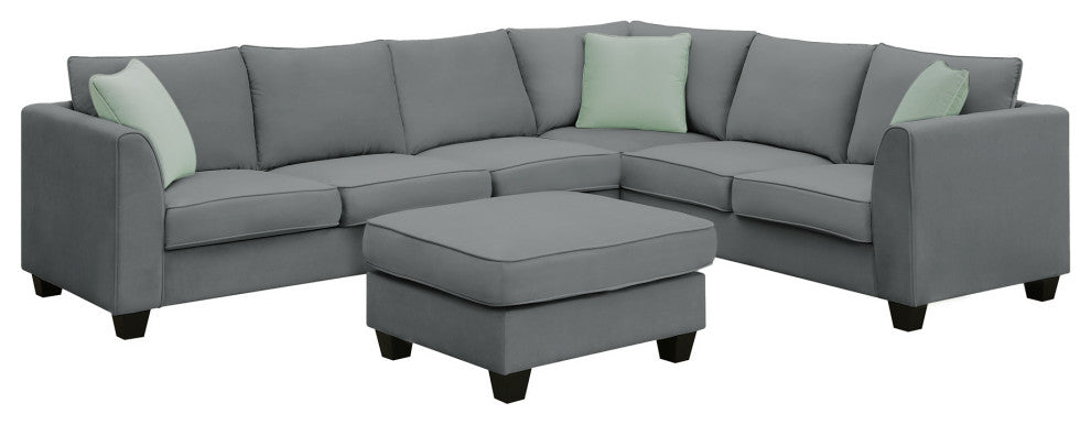 7-Seat Fabric Modular Sectional Sofa Couch Set with Ottoman and Pillows, Grey