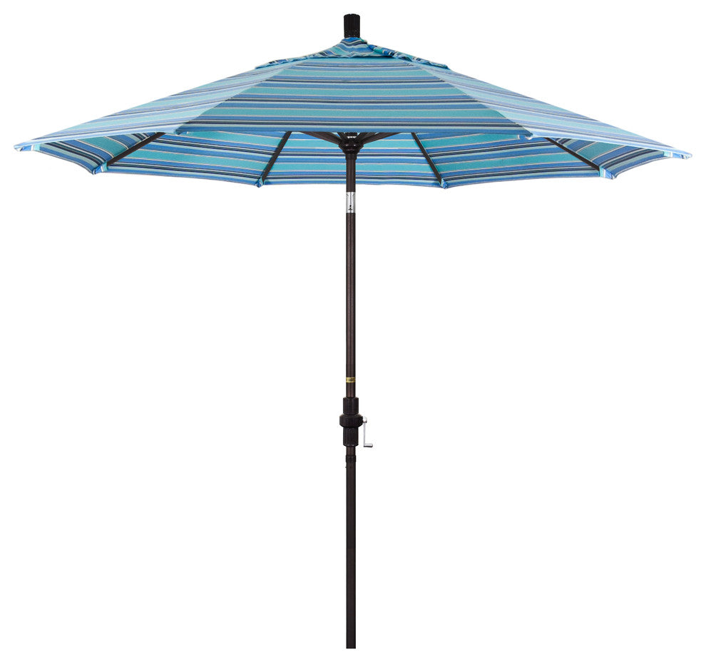 9' Bronze Collar Tilt Crank Lift Aluminum Umbrella, Sunbrella, Dolce Oasis