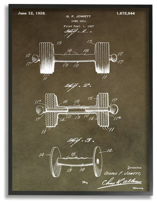 Patent Vintage Barbell Brown Te"xture Design, 11"x14"