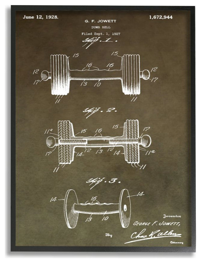 Patent Vintage Barbell Brown Te"xture Design, 11"x14"