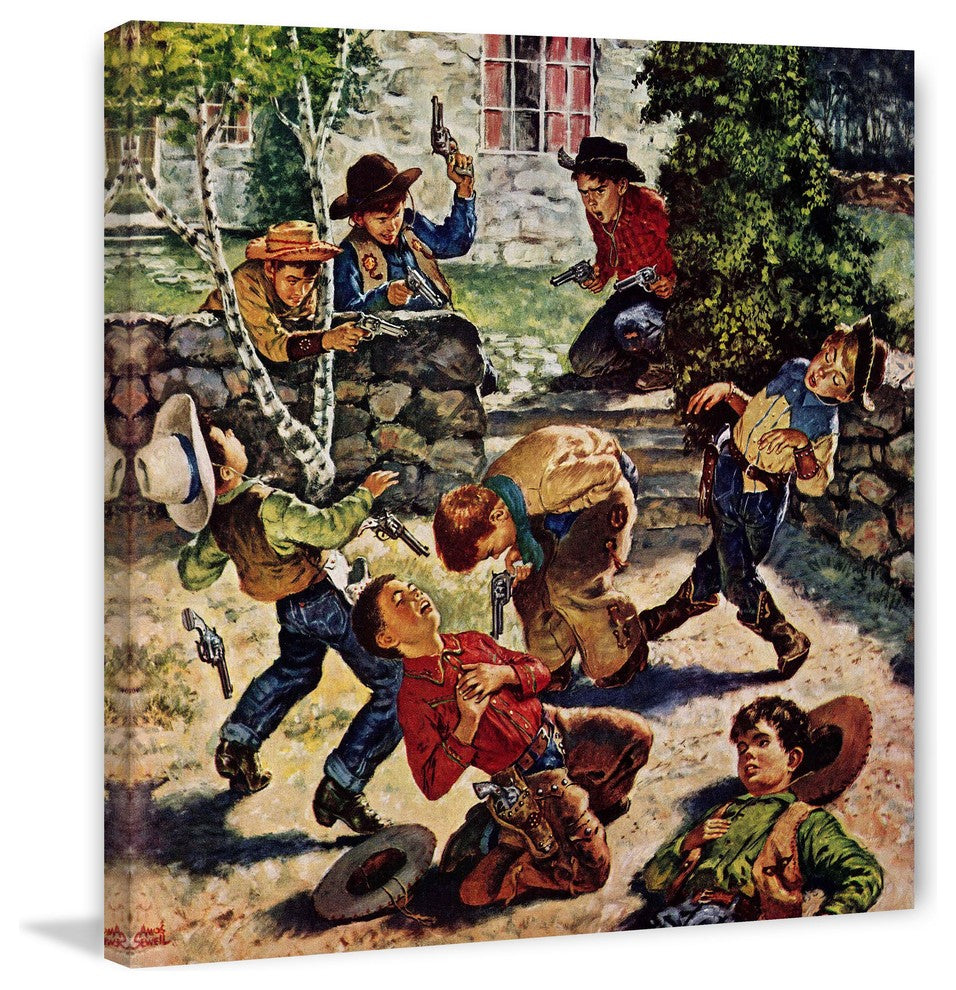 "Playing Cowboy" Painting Print on Canvas by Amos Sewell