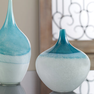 Uttermost Carlas Contemporary Glass Vases in Teal Blue/White (Set of 2)