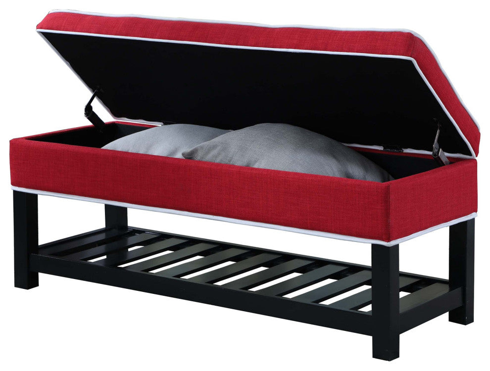Red Black and White Tufted Shoe Storage Bench