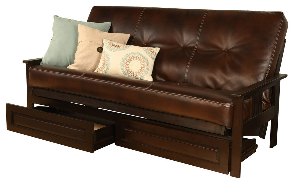 Caleb Frame Futon With Espresso Finish, Storage Drawers, Oregon Trail Java