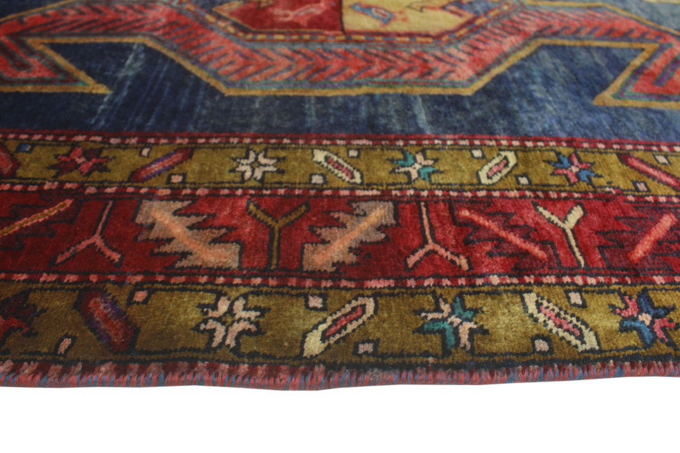 Semi-Antique Ghafur Blue/Burgundy Runner, 4'4x10'6