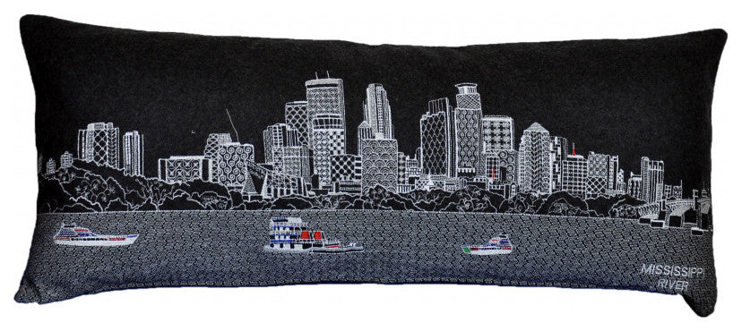 35" Black Minneapolis Nighttime Skyline Lumbar Decorative Pillow