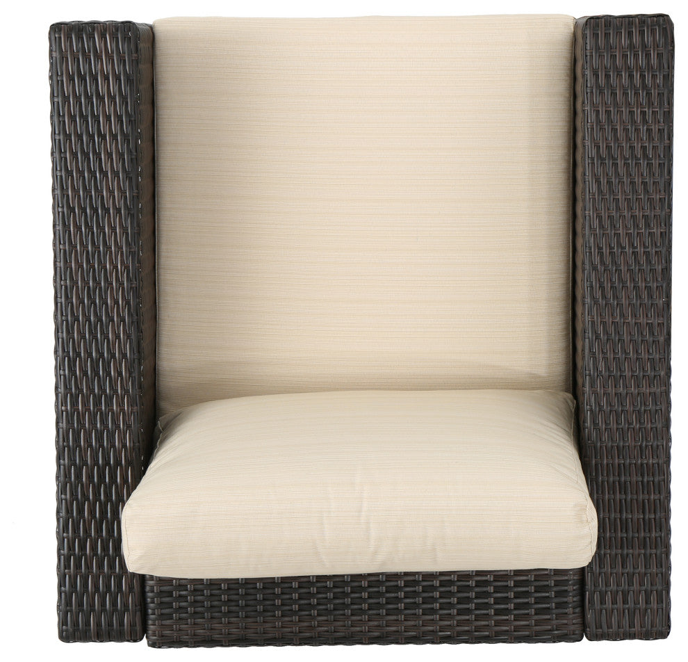 Avianna Outdoor Wicker Club Chair With Cushions, Set of 2, Multibrown/Beige