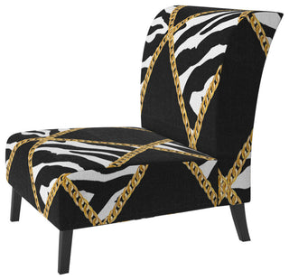 Gold Chain Zebra Geometric Chair, Slipper Chair
