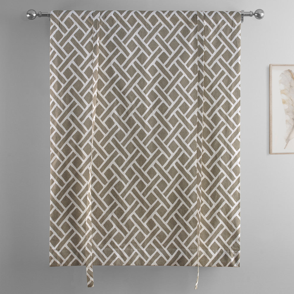 Martinique Printed Cotton Tie-Up Window Shade Single Panel, Martinique Taupe, 46w X 63l