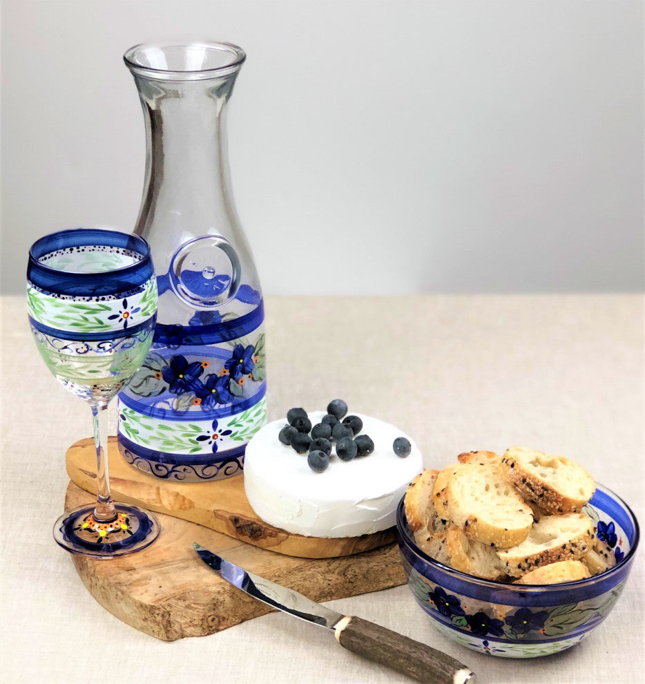 Blue Floral Wine Glasses, Set of 2