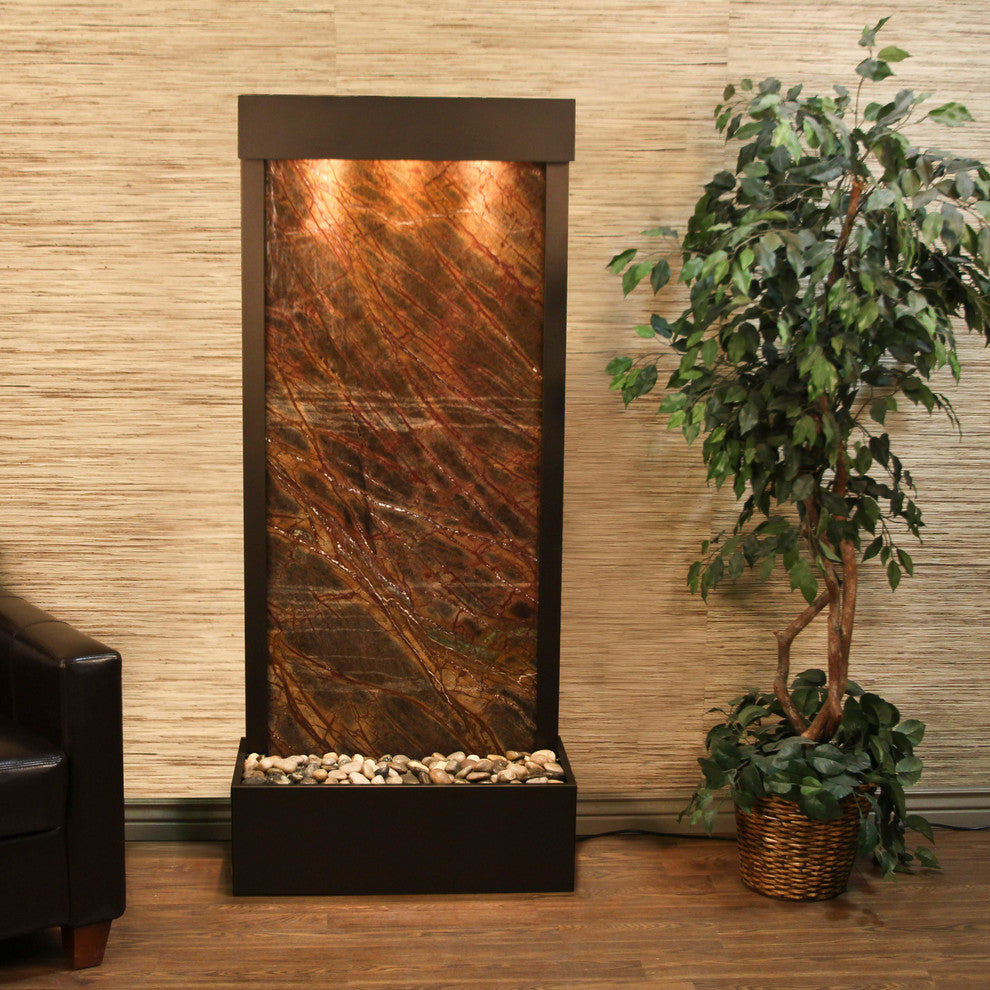 Harmony River Flush Mount Water Fountain, Brown Marble, Antique Bronze
