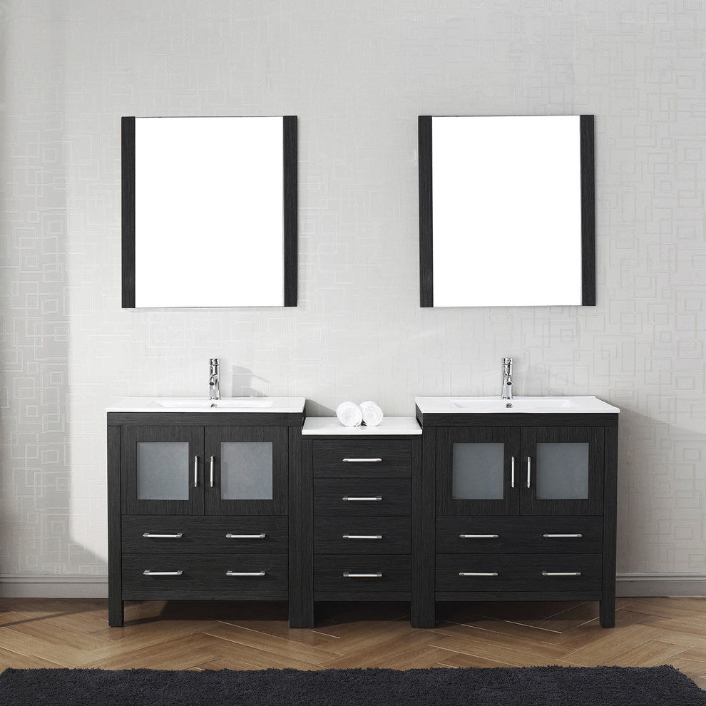 Virtu Dior 78" Double Bathroom Vanity, Zebra Gray, Faucet, Mirrors
