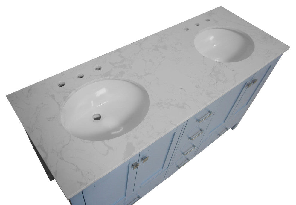 Horizon 60" Double Bathroom Vanity, Powder Blue, Engineered Carrara