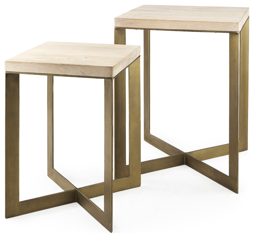 Faye 2-Piece Barely Gray Finished Wood/Gold Metal Base Table Set
