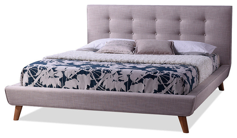 Jonesy Mid-Century Beige Fabric Upholstered Queen Size Platform Bed