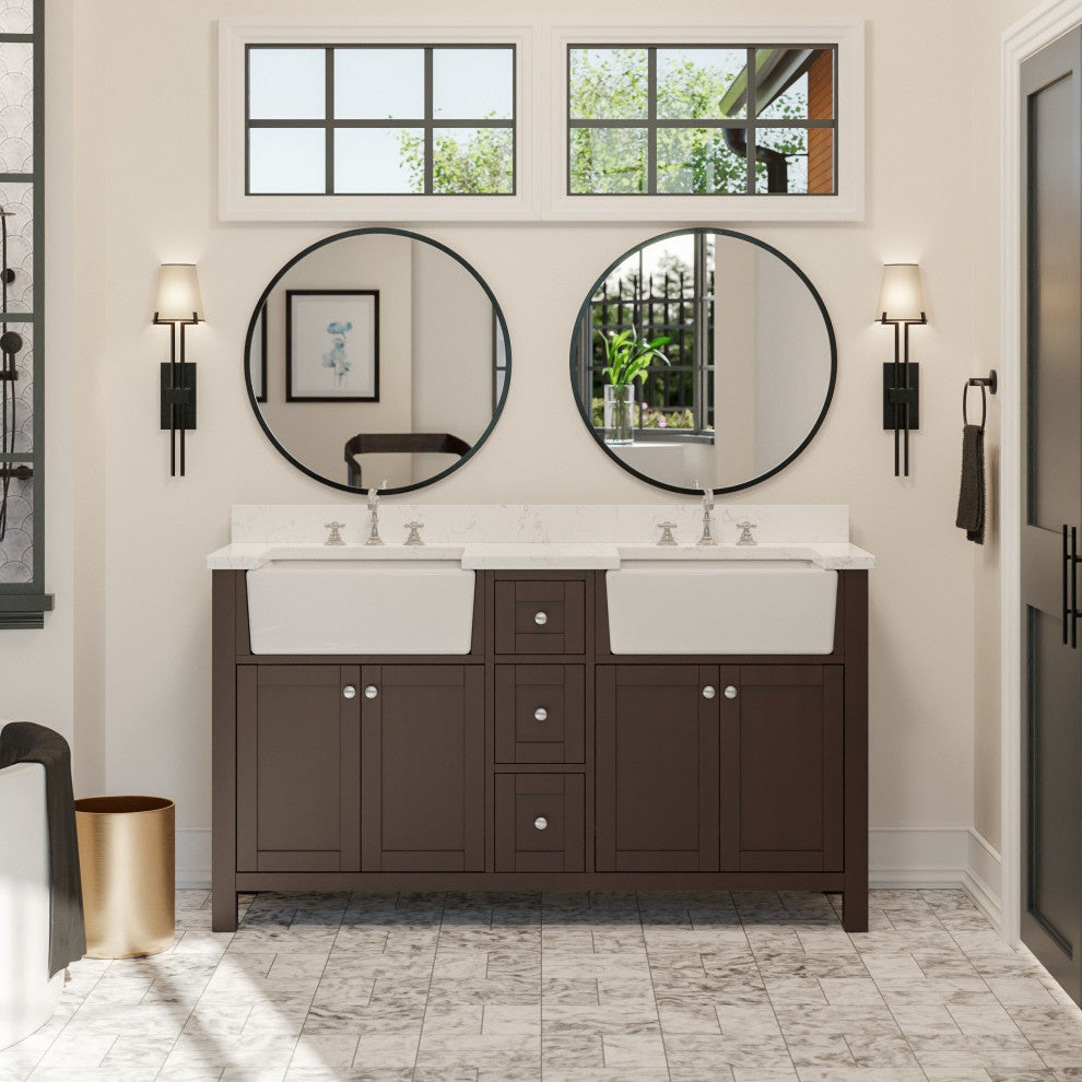 Yorkshire 60" Bathroom Vanity, Chocolate, Engineered Marble, Double