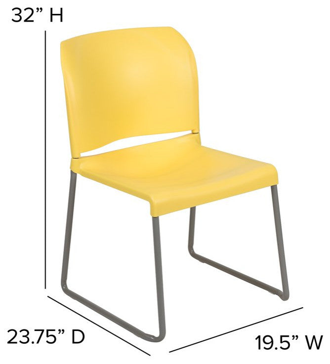 Set of 5 Multifunctional Stackable Chair, Plastic Seat With Sled Base, Yellow