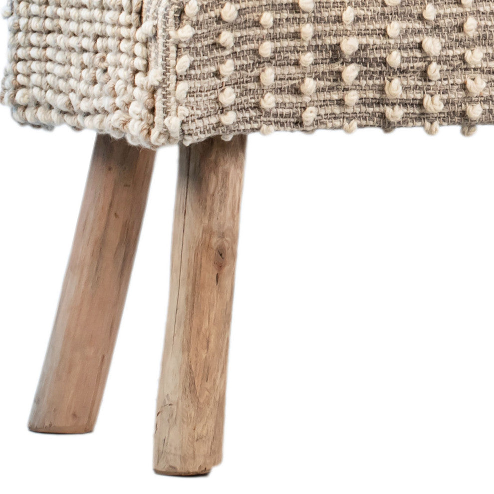 Marlie 48" Long Handwoven Natural Wool and Eucalyptus Wood Bench