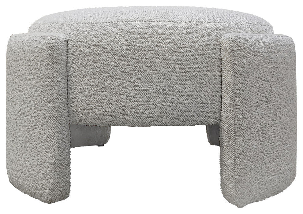Shawn Boucle Round Ottoman With Round Half-Bezel Foot, Off-White