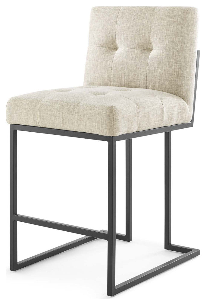 Counter Stool Chair, Fabric, Metal, Black Beige, Bar Pub Cafe Bistro Restaurant