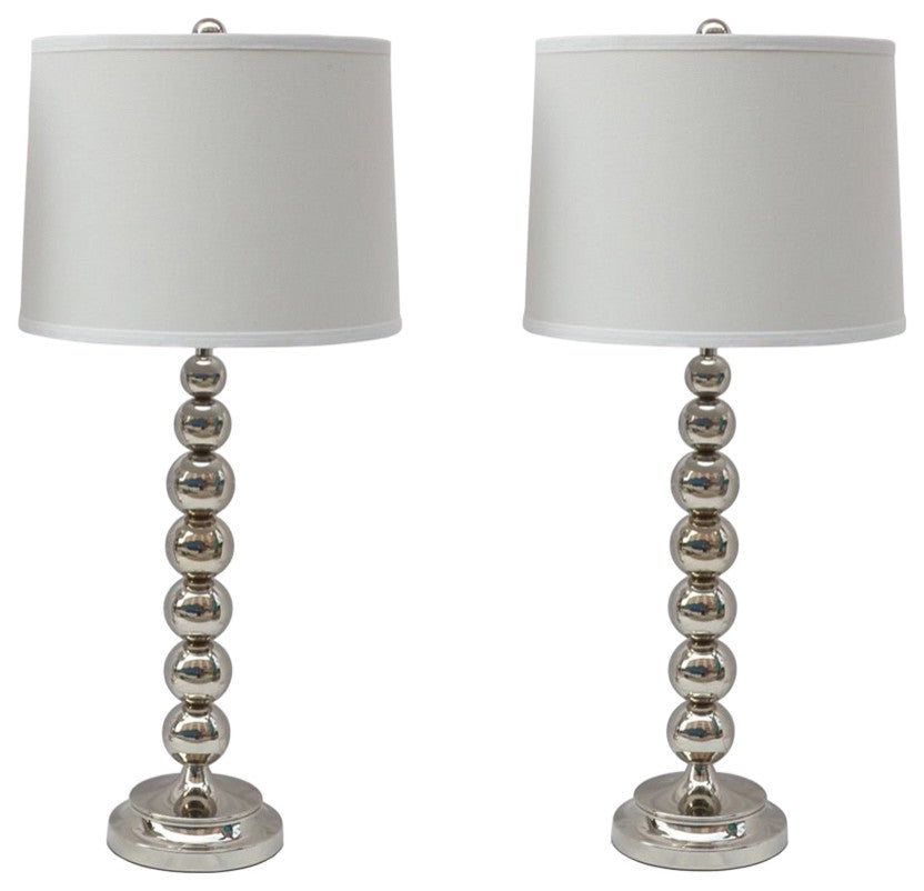 Set of 2 Stacked Ball Table Lamps, Polished Nickel