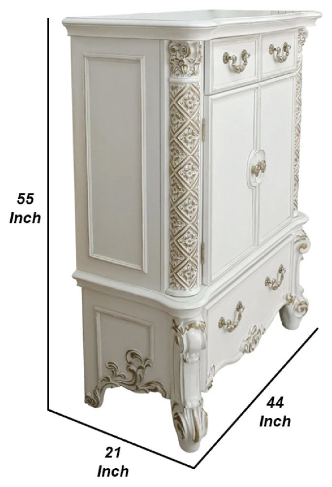 Benzara BM275698 55" Classic Tall Dresser Chest, 5 Drawers, Drop Handles, White