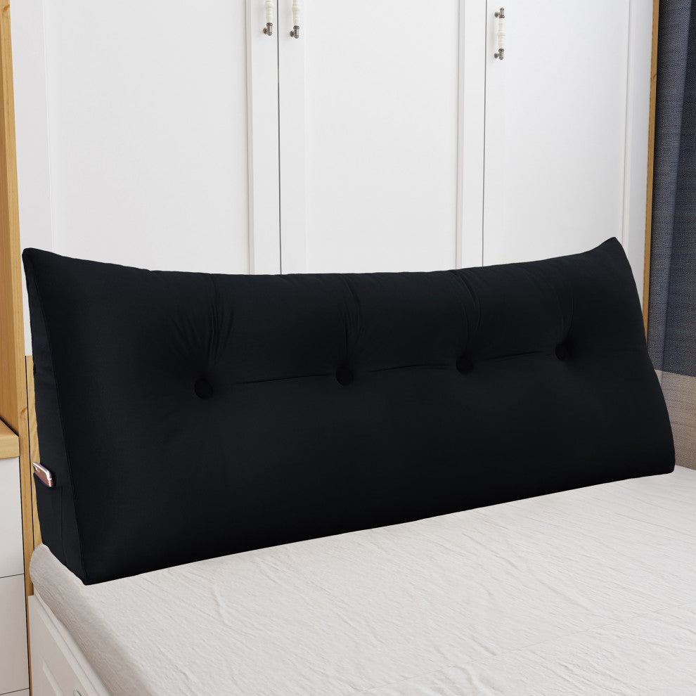 Bed Wedge Pillow Back Rest Support, Black Velvet, 54x20x8