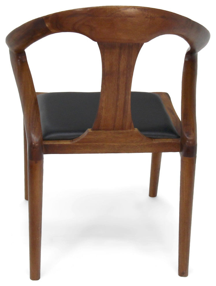 Isosceles Dining Guest Chair Solid Walnut Black Leather Seat MCM