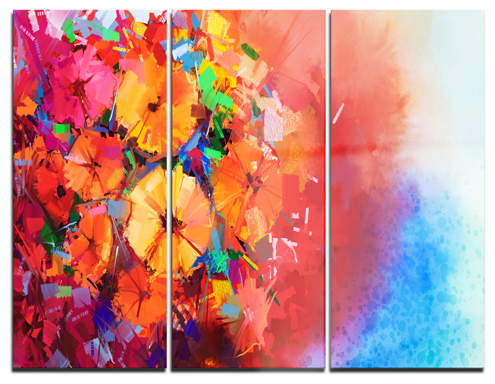 "Bouquet of Gerbera Flowers" Glossy Metal Wall Art, 3 Panels, 36"x28"