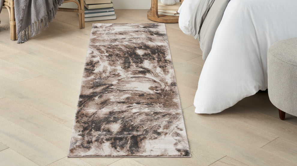 Nourison American Manor 2'2" x 7'6" Iv/Mocha Abstract Indoor Rug