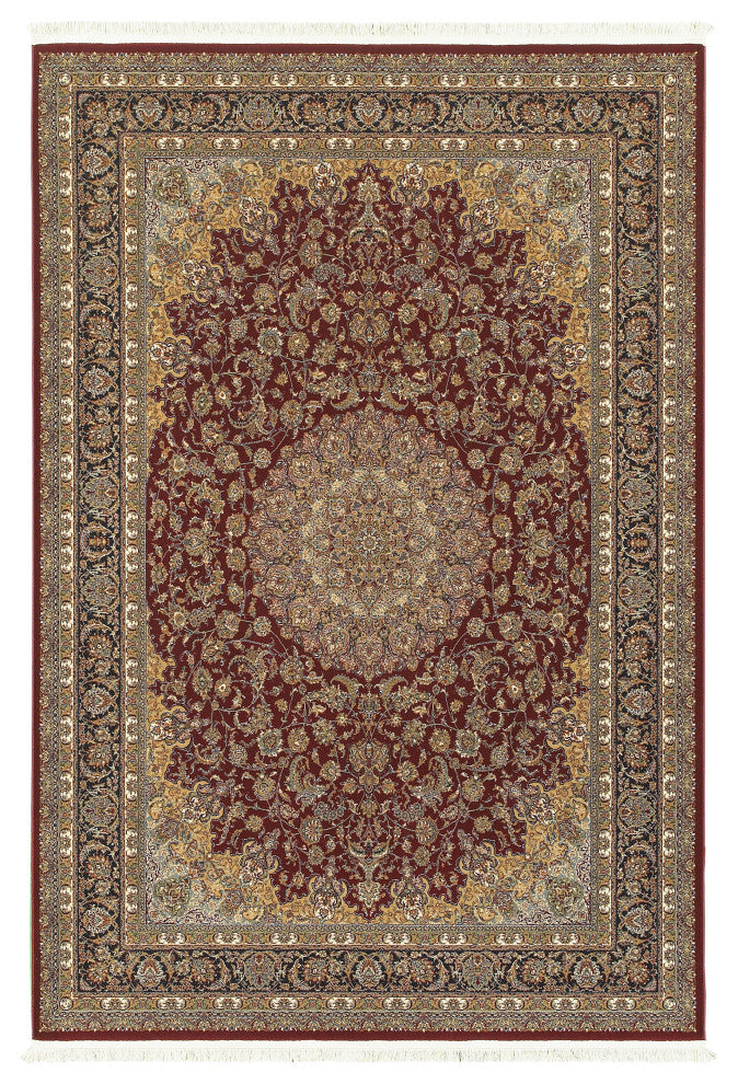 Mackenzie Intricate Medallion Red/ Multi Fringed Area Rug, 6'7"X9'6"