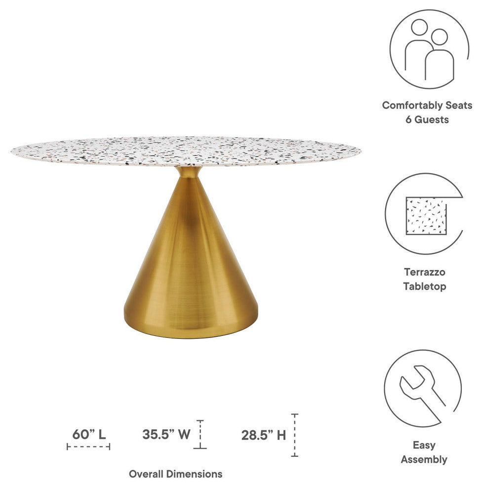 Tupelo 60" Oval Terrazzo Dining Table, Gold White