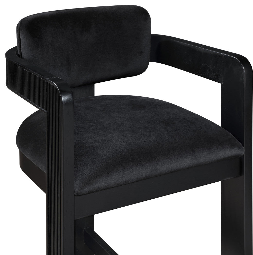 Sacha Upholstered Bar and Counter Stool, Black, Velvet, Black