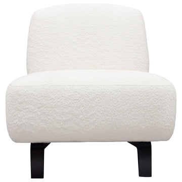 Vesper Armless Chair, Faux White Shearling With Black, Wood Leg Base