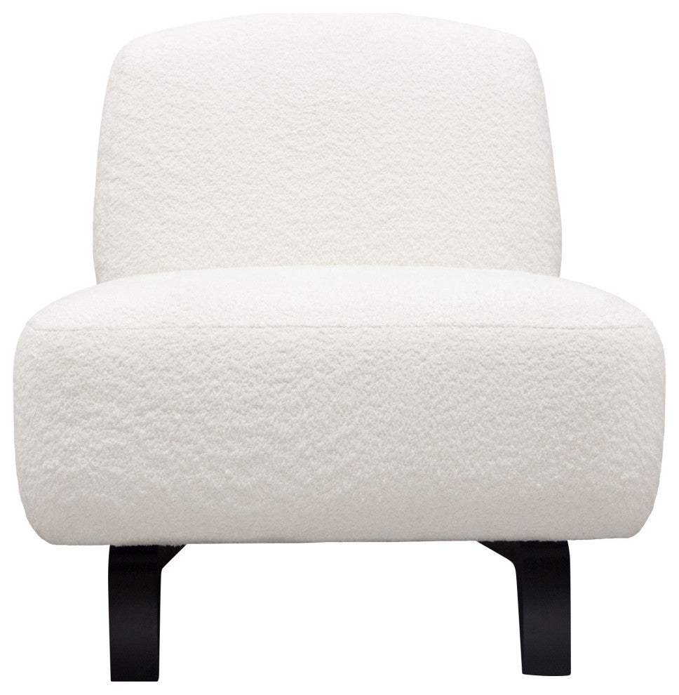Vesper Armless Chair, Faux White Shearling With Black, Wood Leg Base