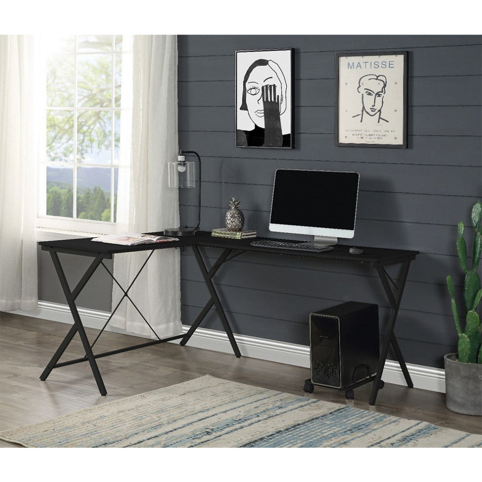 Wood Computer Desk With Black Metal Base