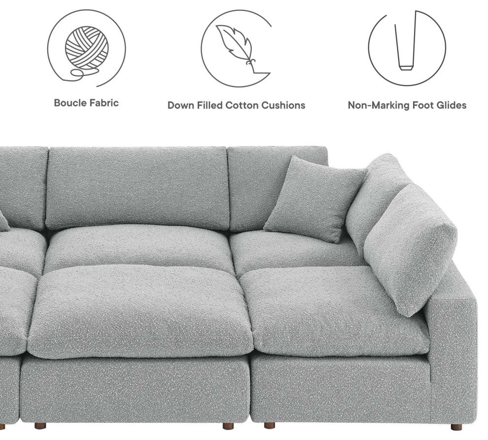Commix Down Filled Overstuffed Boucle Fabric 6-Piece Sectional Sofa, Light Gray