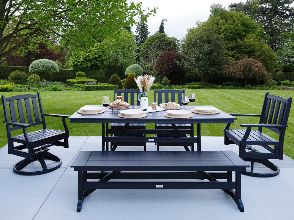 LuXeo Tuscany HDPE Swivel Dining Set, Black, 6-Piece