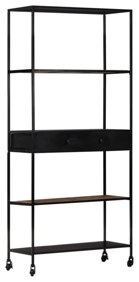 Vidaxl Book Cabinet 35.4"x13.8"x70.9" Rough Mango Wood and Iron