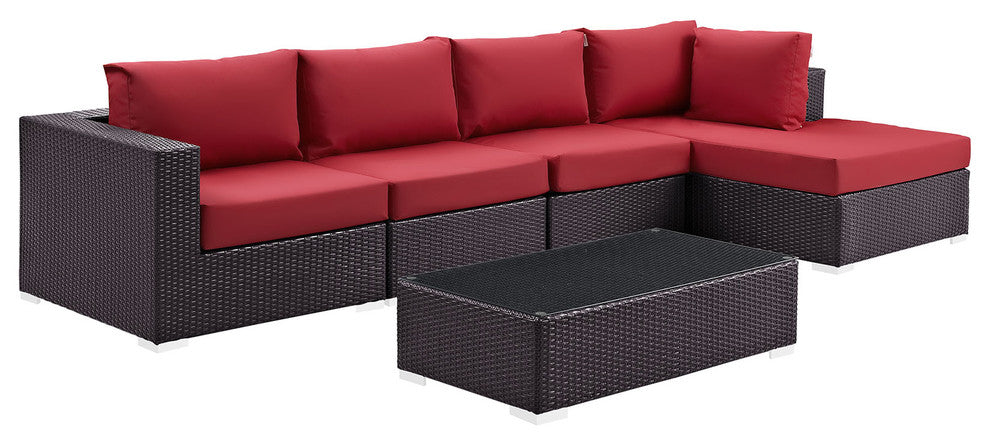 Espresso Red Convene 5-Piece Outdoor Patio Sectional Set