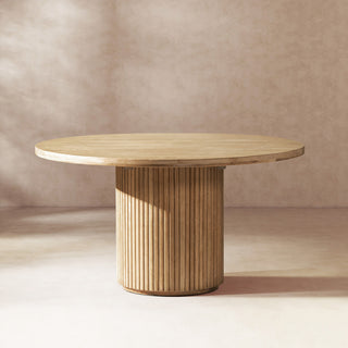 Charlotte 55" Round Fluted Wood Dining Table, Bleached Blonde