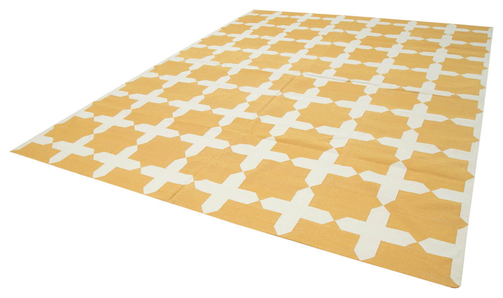 Rug N Carpet - Handmade Wool 9' 3'' x 11' 9'' Geometric Dhurrie Kilim Rug