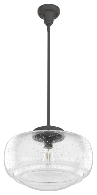 Hunter 16" Saddle Creek Noble Bronze 1-Light Seeded Glass Pendant Fixture
