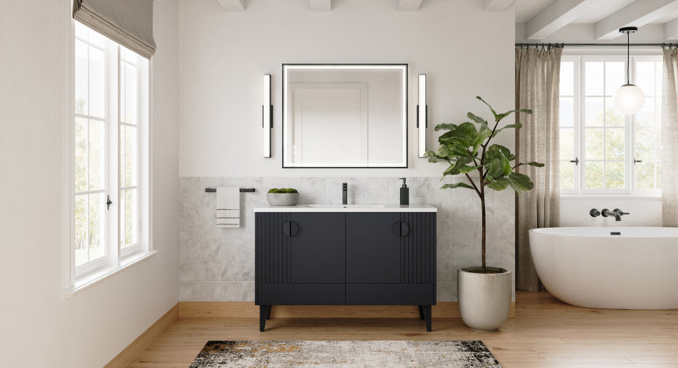 The Avila Bathroom Vanity, Black, 48", Single Sink, Freestanding