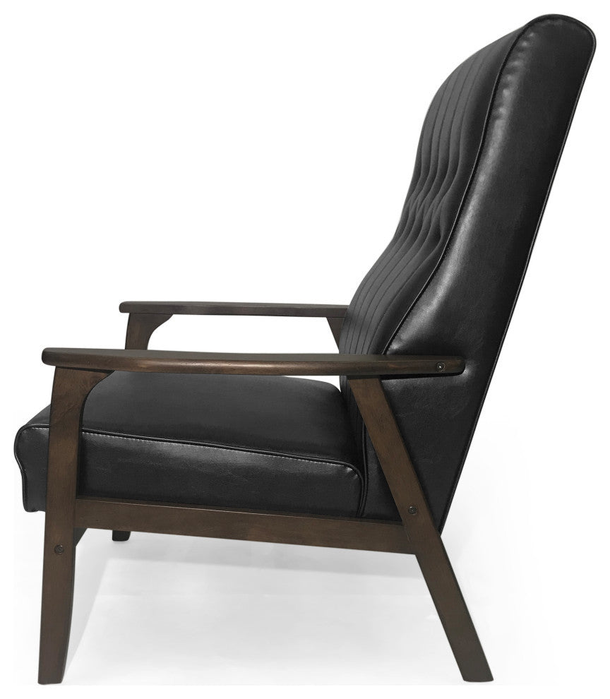 Katharine Mid Century Modern Upholstered Accent Chair, Matte Black and Walnut
