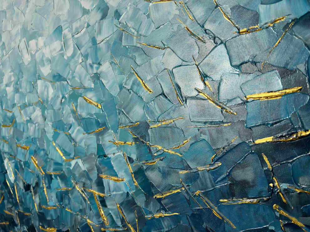 Blue-Gold Abstract Hand-Painted Textured Canvas Art